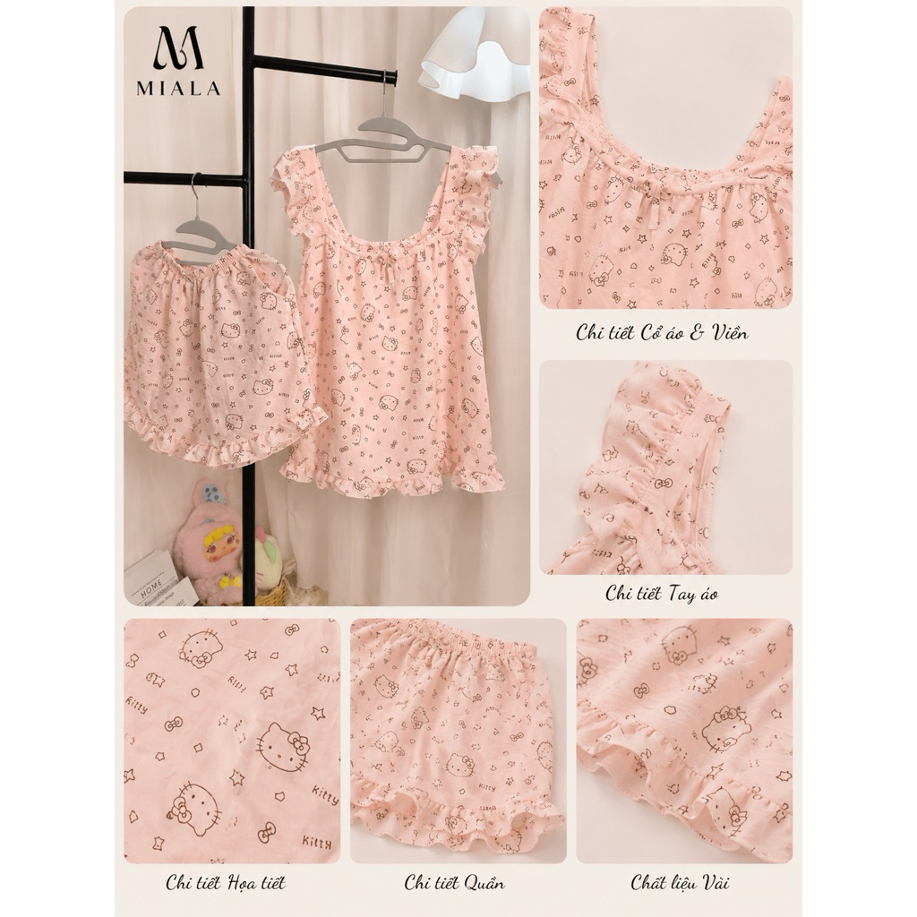Bộ Ngủ Nữ Cộc Đùi Miala Hello Kitty Đáng Yêu, Chất Đũi Hàn Mịn Mát.