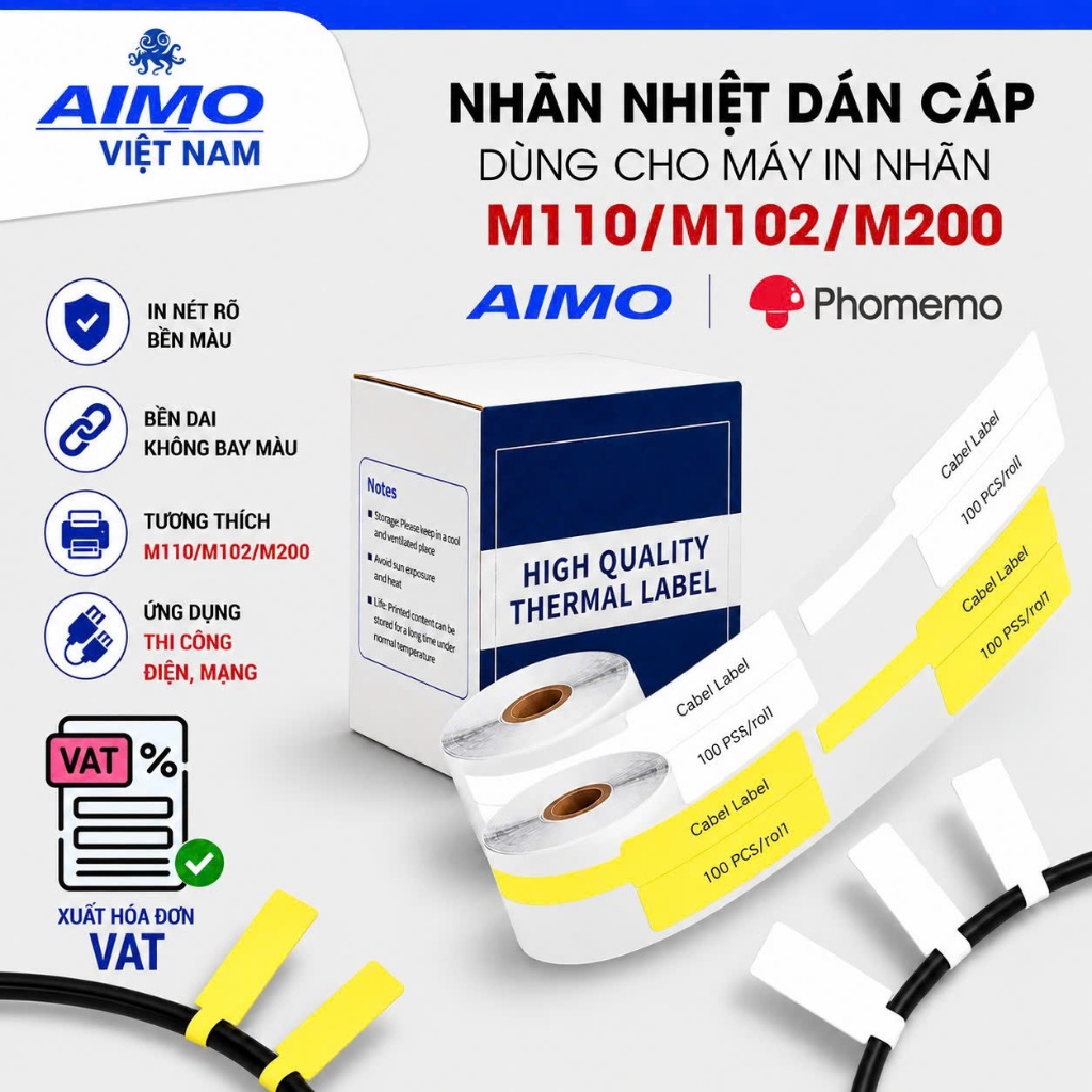 Nhãn Dán Nhãn Cáp Điện Dùng Cho Máy In Nhiệt AIMO Phomemo M110/M200
