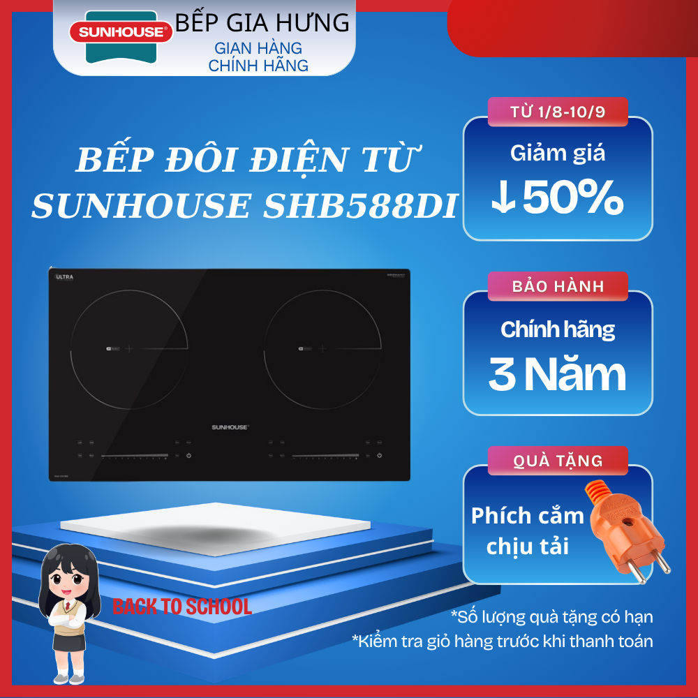 Bếp đôi điện từ Sunhouse SHB588DI công nghệ Smart inverter Ecogreen - Hàng chính hãng