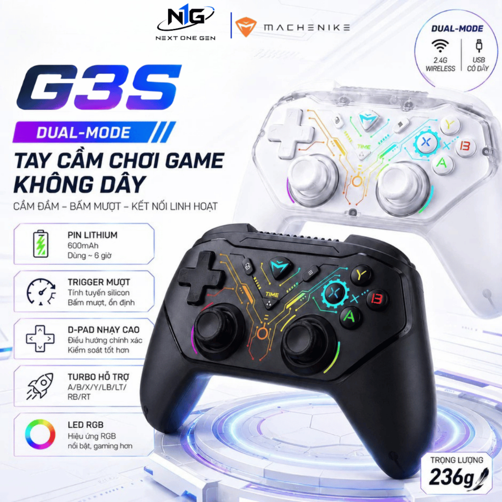 [CHÍNH HÃNG - BH 1 NĂM] Tay Cầm Machenike G3S Dual-Mode Không Dock sạc RGB Turbo Pin 600mAh