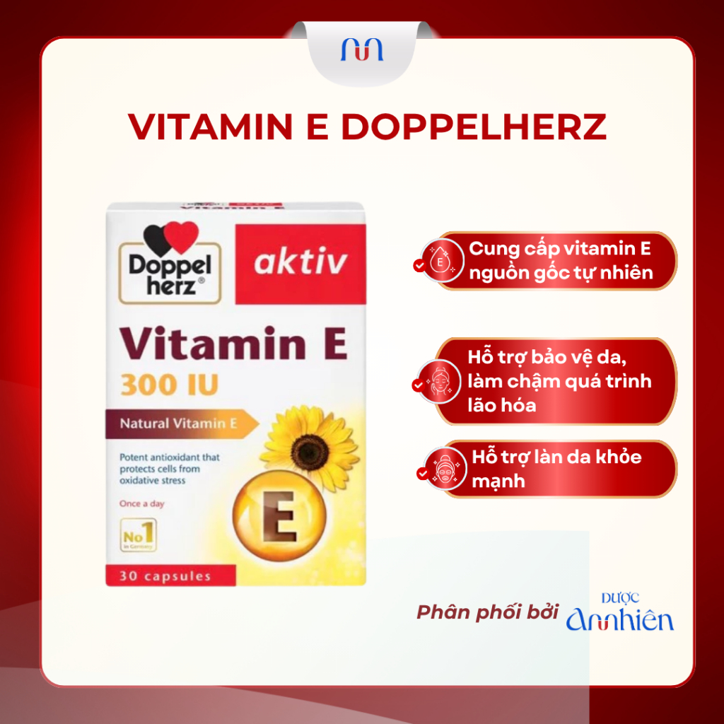 [CHÍNH HÃNG] Viên Uống Vitamin E Doppelherz Aktiv Vitamin E 300IU Đức Hỗ Trợ Chống Lão Hóa Bảo Vệ Là