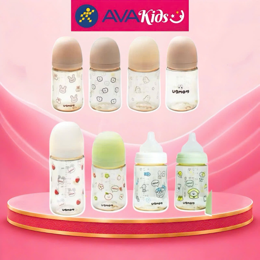 Bình Sữa Ubmom Hàn Quốc Họa Tiết PPSU (120ml/200ml/280ml) - Chọn Núm Phù Hợp