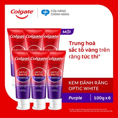 [SVIP] Bộ 6 Kem Đánh Răng Colgate trắng răng Optic White Purple 100g công nghệ sắc tím, trung hòa ố vàng tức thì