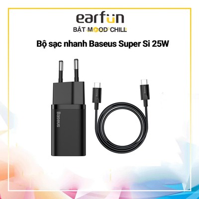 [QUÀ TẶNG] Bộ sạc nhanh Baseus Super Si 25W 1 cổng kèm cáp Type-C to Type-C 1M, hỗ trợ sạc nhanh PD