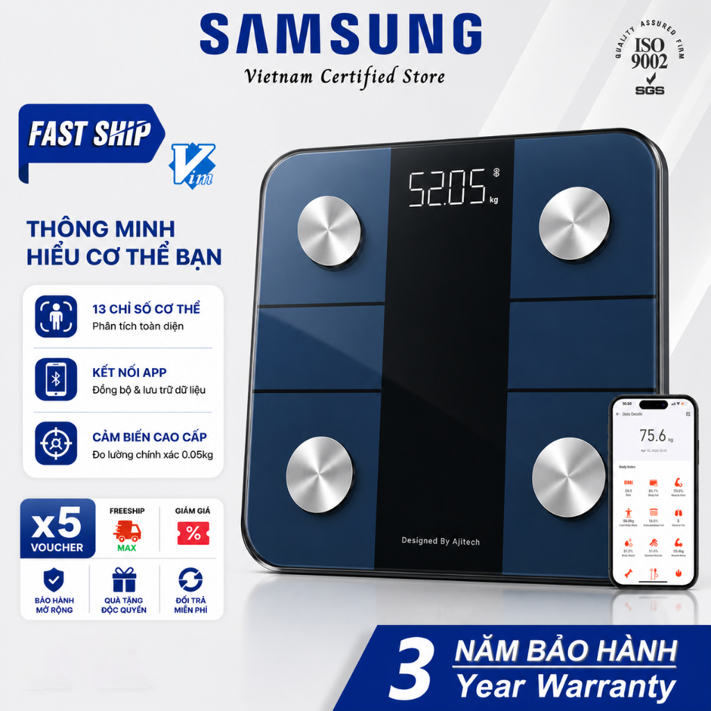 【Bảo hành 3 năm miễn phí 】 CÂN ĐIỆN TỬ THÔNG MINH 13 CHỈ SỐ • KẾT NỐI APP • ĐỘ CHÍNH XÁC CAO