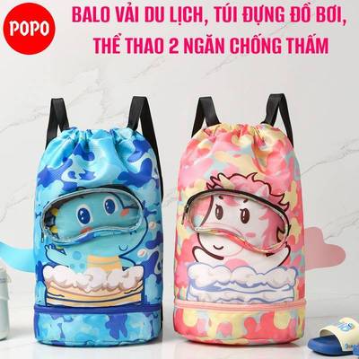 Balo vải dây đeo POPO BL8 họa tiết, túi đựng đồ đi bơi 2 ngăn chống thấm nước