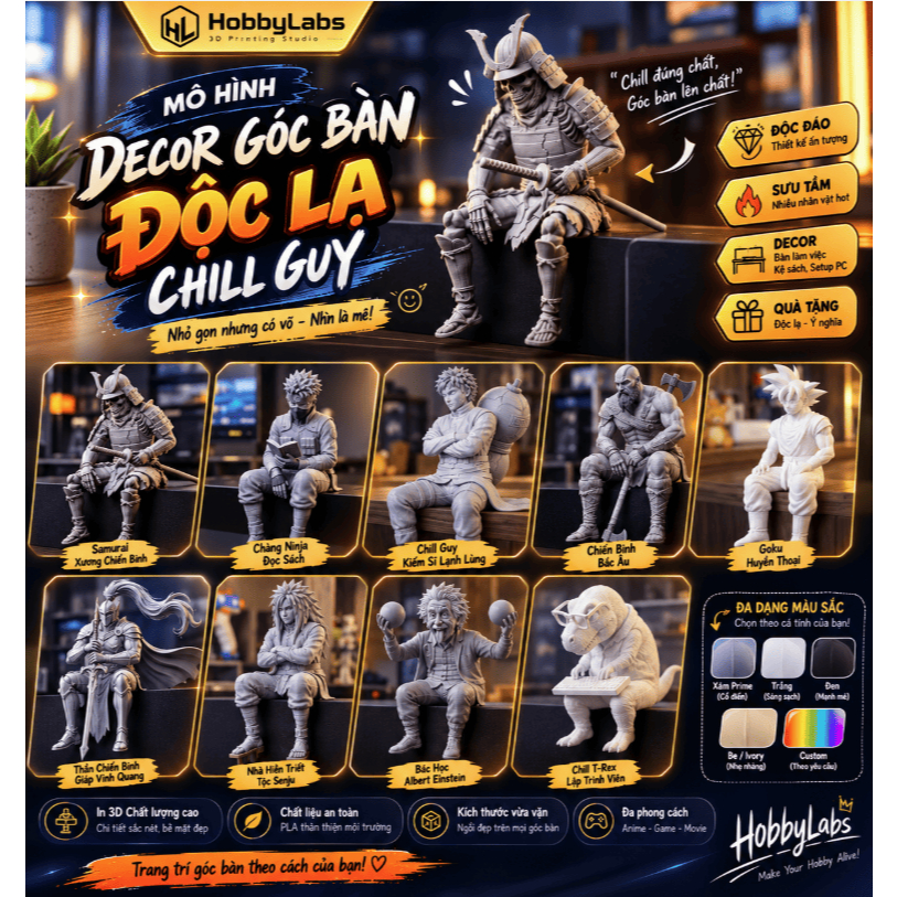 Mô Hình Decor Góc Bàn Chill Guy In 3D Cao Cấp | Decor Bàn Làm Việc, Kệ Sách, Setup PC | HobbyLabs