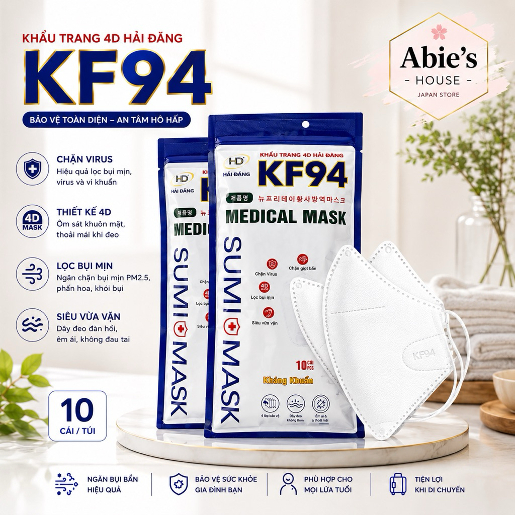 [1 bịch 10 cái] Khẩu trang 4D mask KF94 - Lọc bụi, chống khuẩn, thoáng khí