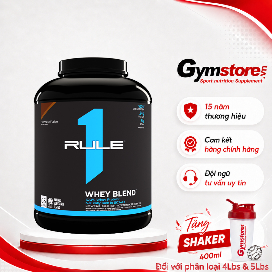 [TẶNG BÌNH LẮC] Sữa tăng cơ Rule 1 Whey Blend (USA) chứa 3 nguồn protein tinh khiết hỗ trợ tập gym -
