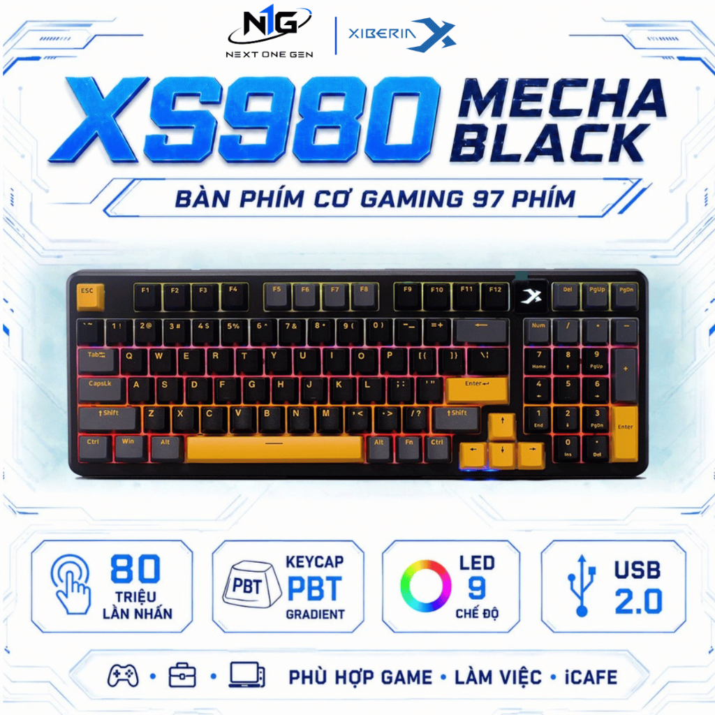 [CHÍNH HÃNG - BH 1 NĂM] Bàn Phím Cơ Gaming Có Dây XIBERIA XS980 Hotswap Optical Axis RGB Chống Nước