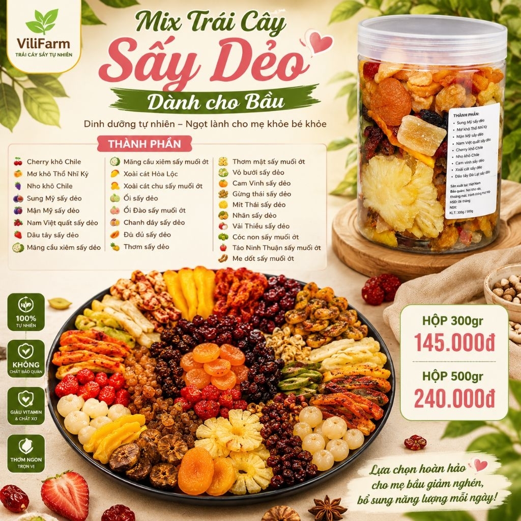 MIX ĐỦ MÓN TRÁI CÂY SẤY DẺO VILIFARM| Snack Healthy Ăn Vặt Eat Clean Giảm Cân Ít Đường