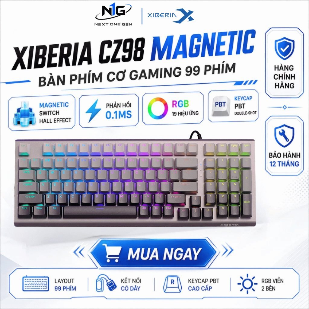 [CHÍNH HÃNG - BH 1 NĂM] Bàn Phím Cơ Gaming Có Dây XIBERIA CZ98 Magnetic Switch RGB Chống Nước