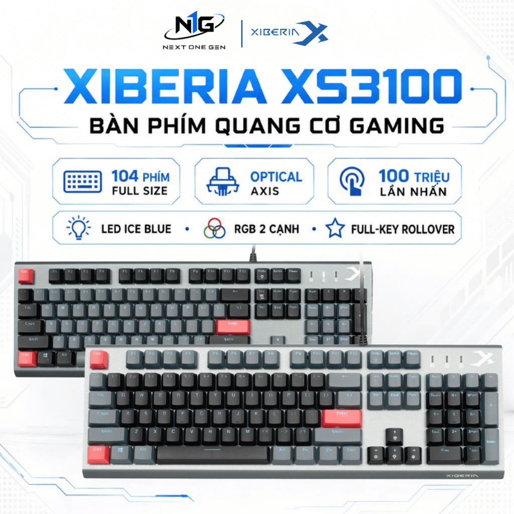 [CHÍNH HÃNG - BH 1 NĂM] Bàn Phím Cơ Gaming XIBERIA XS3100 Optical Axis Hotswap Waterproof LED