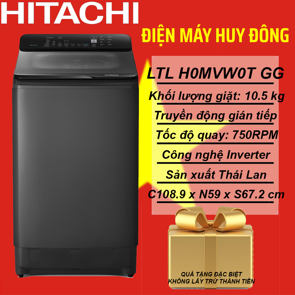 Máy giặt Hitachi Inverter 10.5 kg LTL H0MVW0T GG