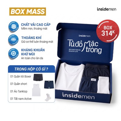 Combo Tủ Đồ Nâng Cấp Insidemen 3 Áo Ba Lỗ Quần Short Quần Lót Boxer Nam Mềm Mát Tặng Kèm Tất C499-01
