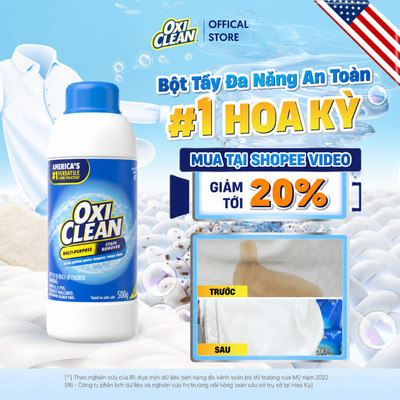 Bột tẩy đa năng Oxiclean giúp tẩy vết bẩn cứng đầu, vết ố vàng quần áo, dầu mỡ, an toàn với da tay - 500g