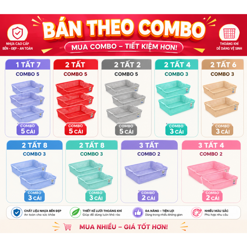 Rổ Chữ Nhật Đa Năng Duy Tân 1T7 Đến 3T4 – Rổ Nhựa Đựng Đồ Thoáng Khí