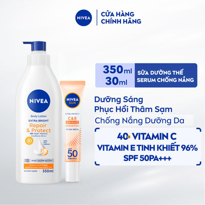 Bộ 2 Sữa Dưỡng Thể NIVEA Chống Nắng Ban Ngày (350 ml) + Serum Chống Nắng SPF50 PA+++ (30 ml) - 88311+98318/86014/8606