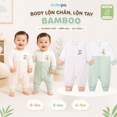 Bodysuit cho bé sơ sinh Mompa dài tay 0-3 tháng vải Sợi tre Bamboo lộn tay lộn chân mềm mại MP 0564