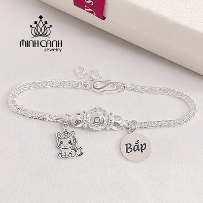Lắc Bạc Kim Tiền Mix Con Ngựa Khắc Tên Cho Bé - Minh Canh Jewelry