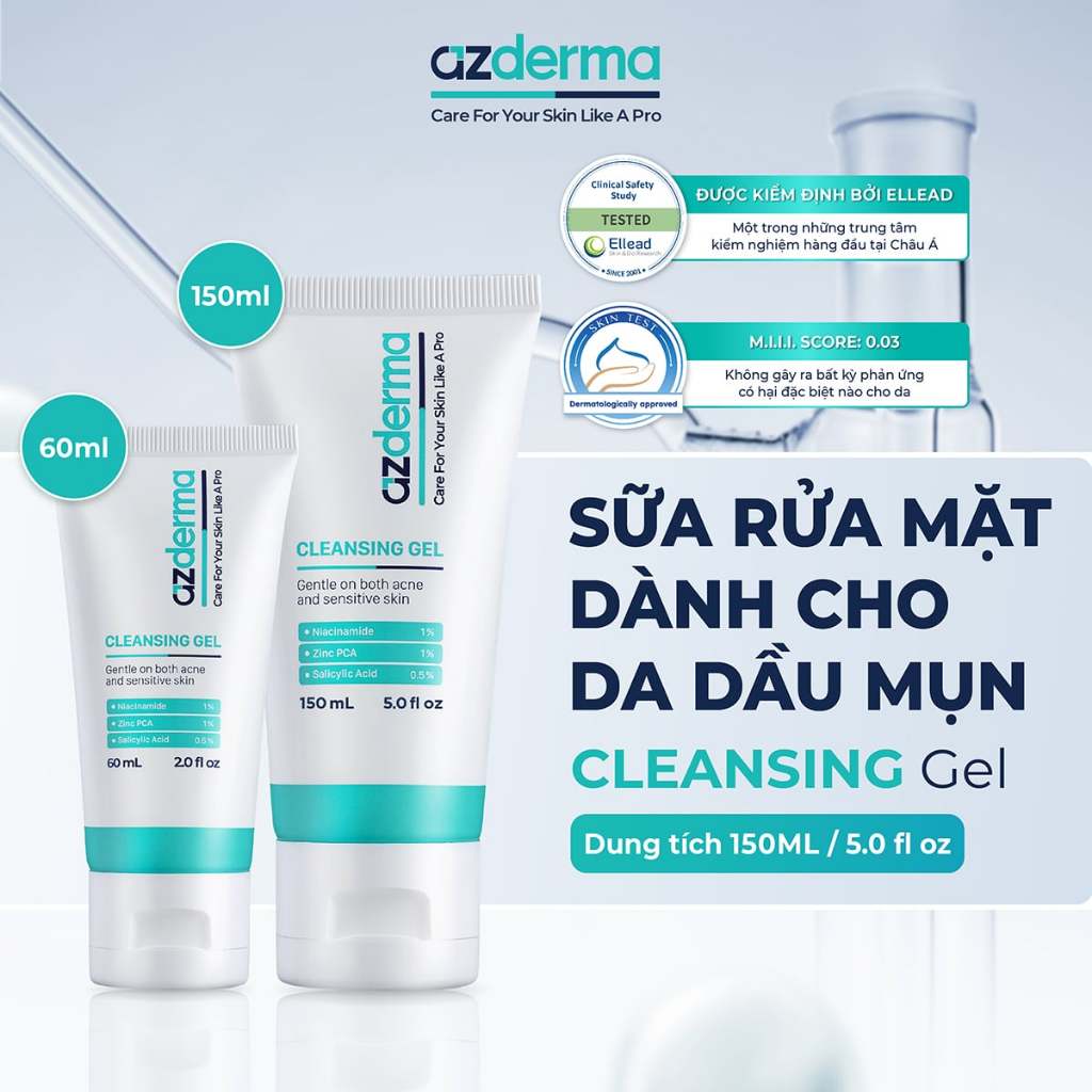[Azderma] Gel rửa mặt giúp làm sạch da, hỗ trợ giúp giảm tình trạng mụn quay trở lại - Cleansing Gel
