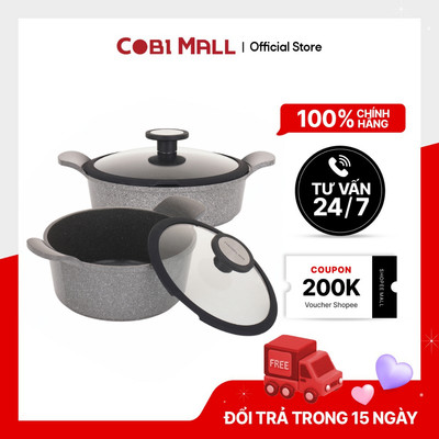 Nồi Pote 18/ 20/ 24cm Đáy Từ Hợp Kim Nhôm Tráng Sứ Chống Dính Có Nắp Kính - Cobi Home