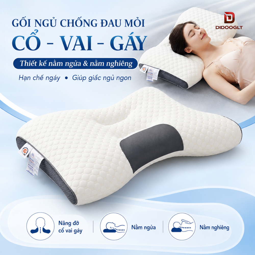 Gối ngủ công thái học 48x74cm chống đau mỏi cổ vai gáy hạn chế ngáy giúp giấc ngủ ngon Didooglt