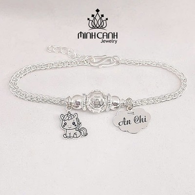 Lắc Bạc Kim Tiền Mix Charm Khánh Bình An Và Con Giáp Cho Bé - Minh Canh Jewelry