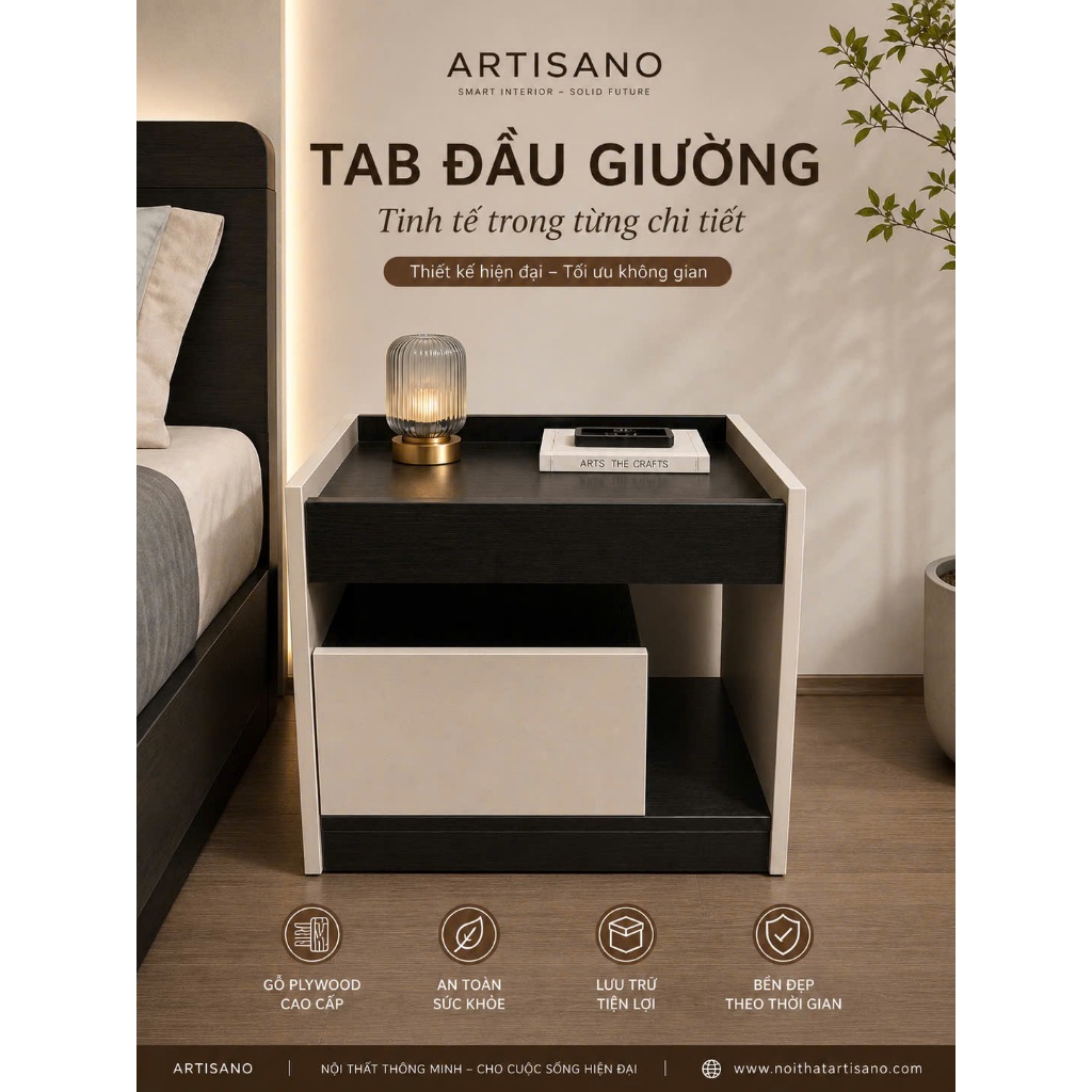 TAB ĐẦU GIƯỜNG 1 ART011 GỖ PLYWOOD CAO CẤP