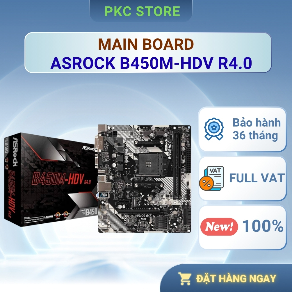 Bo mạch chủ - Mainboard ASRock B450M-HDV R4.0 ( Full VAT )