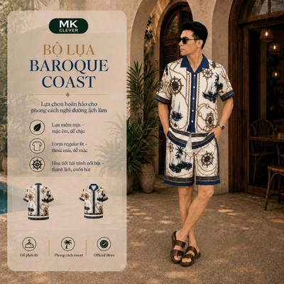 Set Bộ lụa Baroque Coast MKCLEVER chất lụa mịn mát, thoáng mát, co giãn, form dáng thoải mái, trẻ trung