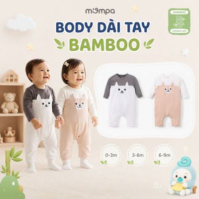 Bodysuit cho bé sơ sinh Mompa dài tay 0-3 tháng vải Sợi tre Bamboo mềm mại cúc bấm MP 0565
