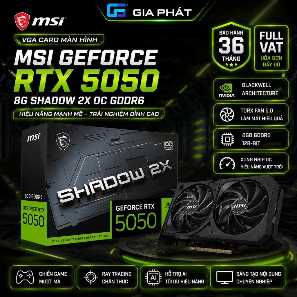 VGA Card màn hình MSI GeForce RTX 5050 8G SHADOW 2X OC GDDR6 | RTX5050 CHÍNH HÃNG | FULL VAT