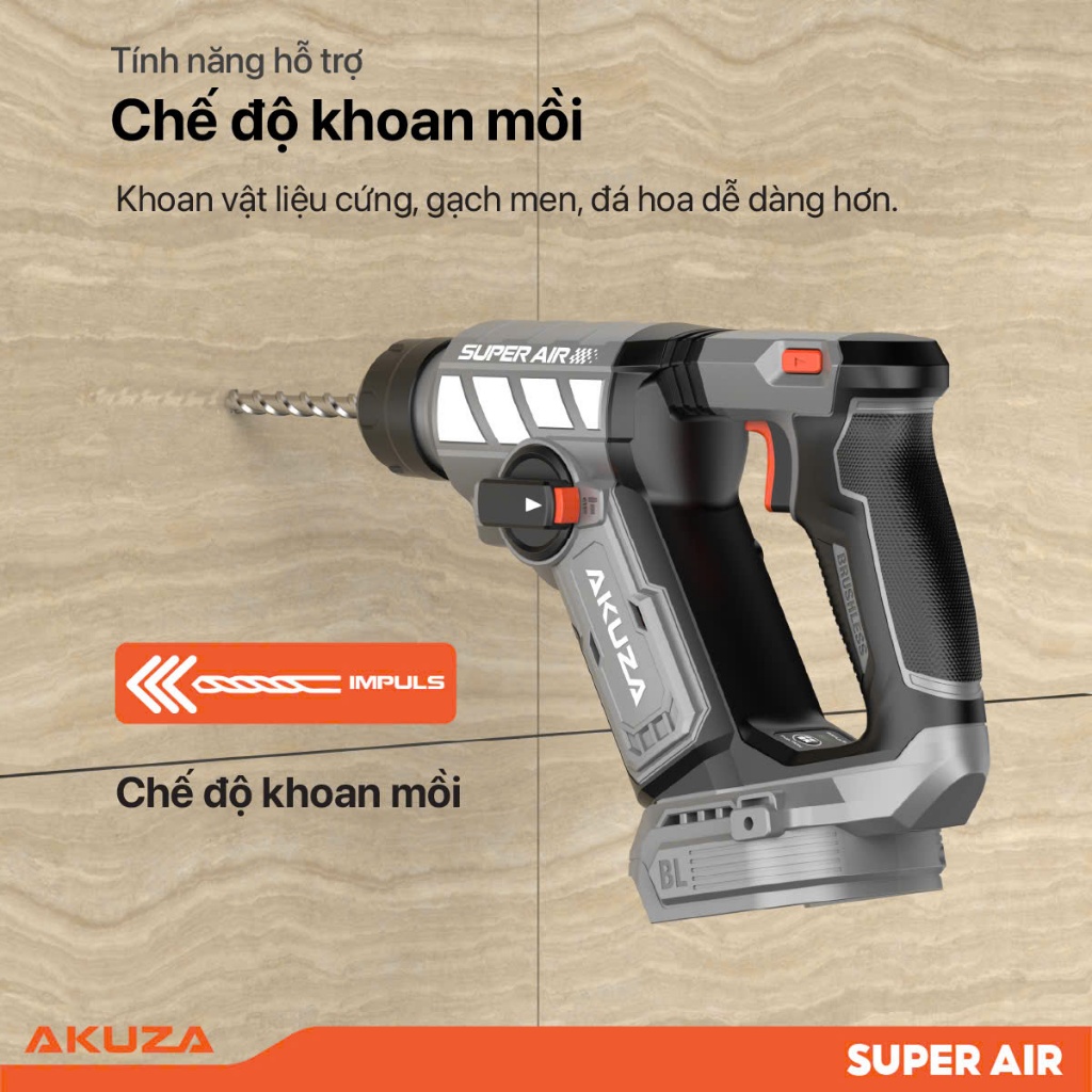 Thân máy khoan betong mini AKUZA chân pin phổ thông