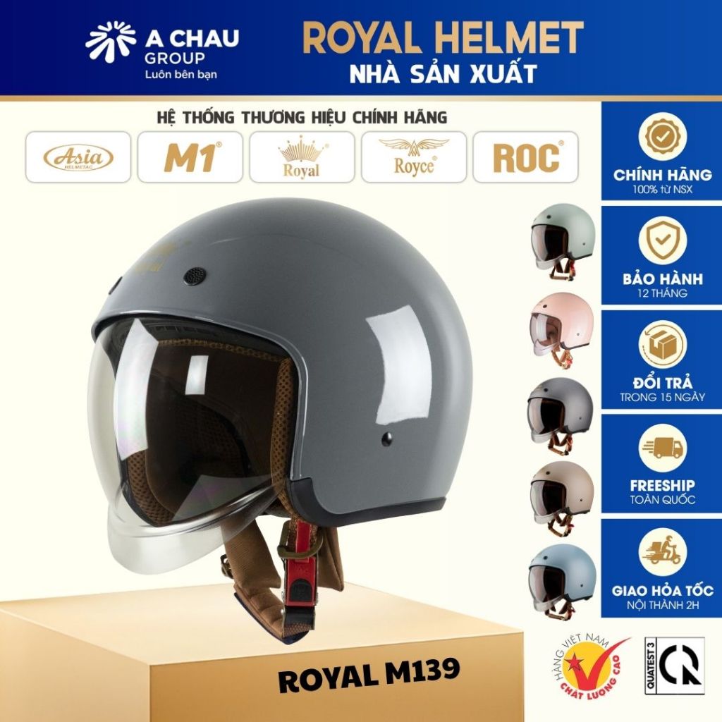 Mũ Bảo Hiểm Royal M139 3/4 Kính Âm Đa Dạng Màu Sắc Cho Nam Nữ Đi Xe Máy - Chính Hãng - BH 12 Tháng