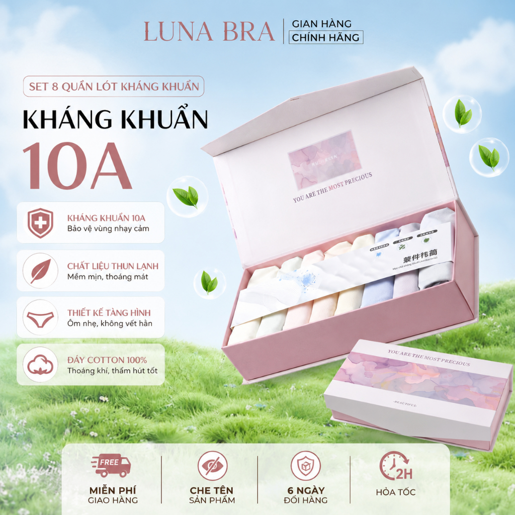 Set 8 Quần Lót Nữ Su Lụa Mỏng Mát Kháng Khuẩn, Quần Chíp Đúc Tàng Hình Không Lộ Viền 018