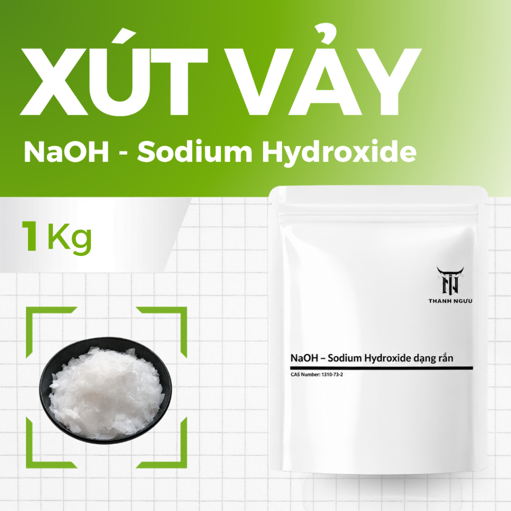 NaOH Sodium Hydroxide Xút Vảy 1KG Thanh Ngưu