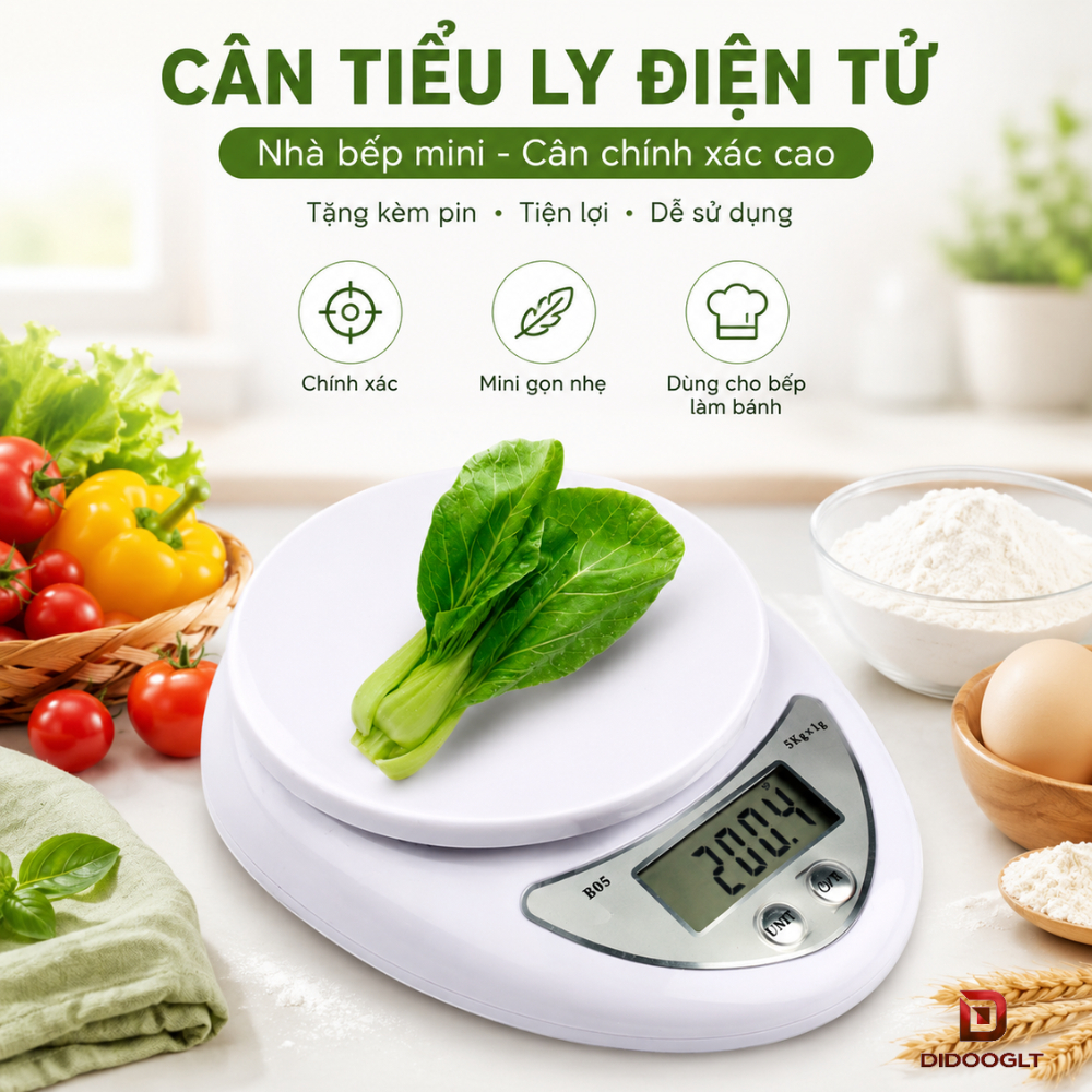 Cân Điện Tử Nhà Bếp B05 5-10kg, Cân Tiểu Ly Điện Tử Chính Xác Tích Hợp Trừ Bì Didooglt