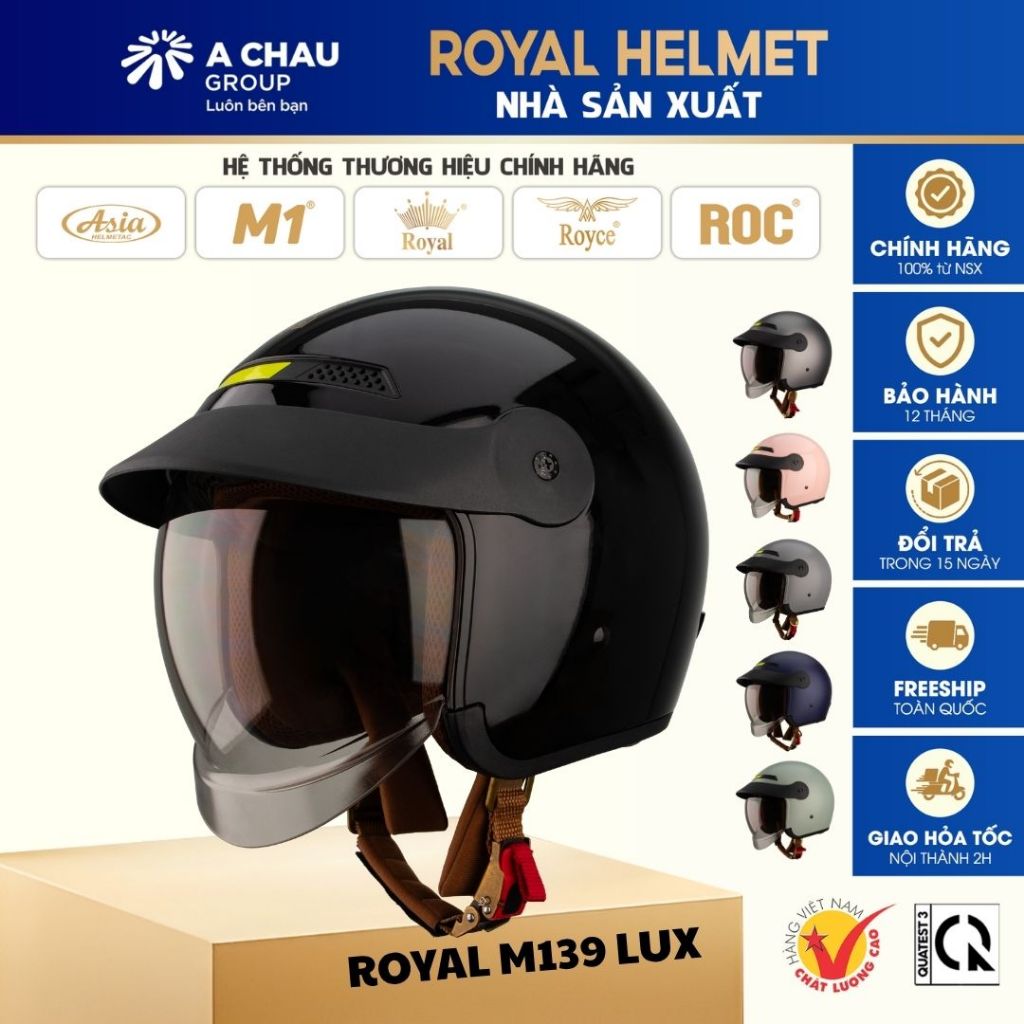 Mũ bảo hiểm 3/4 Royal M139 - Royal M139 Lux có lưỡi trai kính âm đạt chuẩn nam nữ đi xe máy