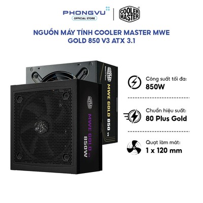 Nguồn Máy Tính Cooler Master MWE Gold 850 V3 ATX 3.1 - 850W, 80 PLUS Gold, Non/Full Modular - BH 60 Tháng