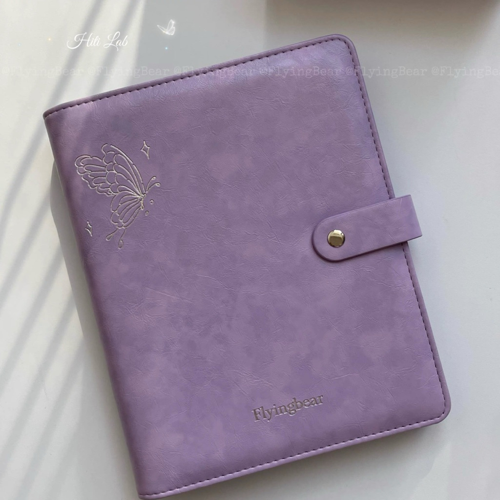 [KÈM SHEET & INDEX] Binder A5 da FLYINGBEAR chính hãng PURPLE BUTTERFLY - Sổ tay màu tím - Album đựn