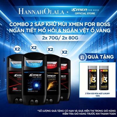 [HANNAH x XMEN BOSS] Combo 2 Sáp khử mùi XMEN FOR BOSS 70g/80g, ngăn tiết mồ hôi (sáp trắng),ngăn vệt ố vàng (sáp xanh)