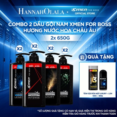 [HANNAH x XMEN FOR BOSS] Combo 2 Dầu Gội Nam XMen for Boss 650g/chai Hương Nước Hoa Châu Âu Intense/Luxury/Legend