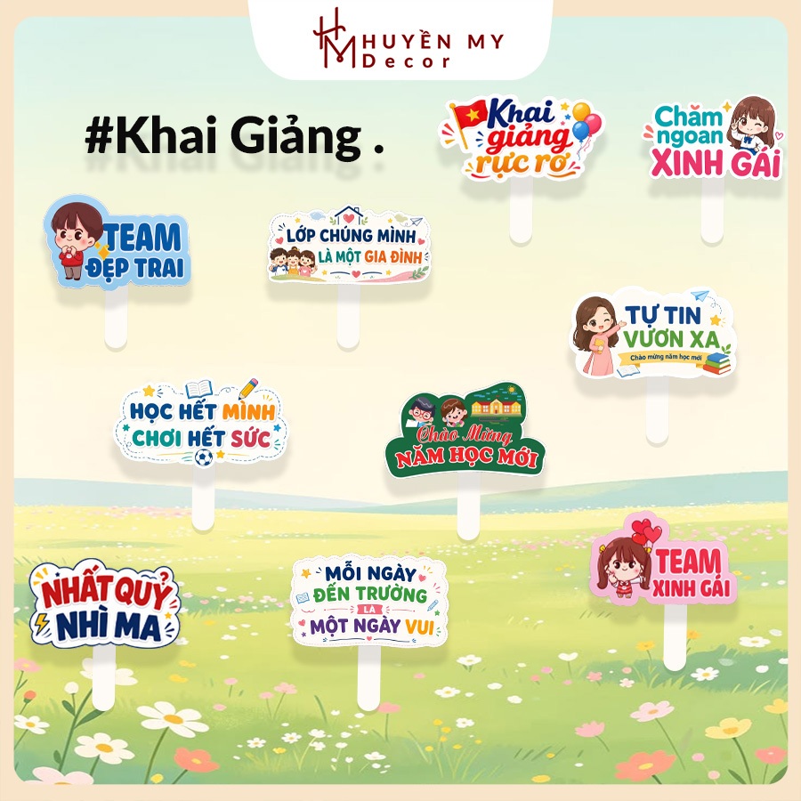 ComBo 10 Hashtag Khai Giảng , Có Sẵn Tay Cầm Chụp Ảnh Khai Giảng, Học Sinh, Kỷ Yếu - Huyền My Decor