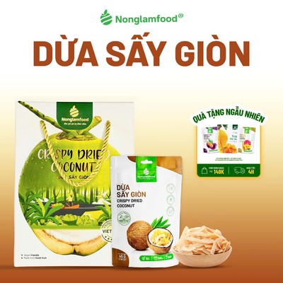 Dừa Khô Sấy Giòn NONGLAMFOOD Thơm Béo Giòn Rụm Trái Cây Sấy Đồ Ăn Vặt Văn Phòng 45g - 150g