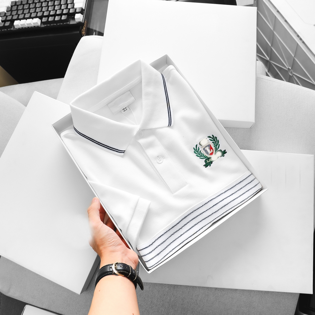 Áo thun nam có cổ hàng xuất xịn full hộp cao cấp, áo nam polo vải cá sấu gai logo thêu huy hiệu cao 