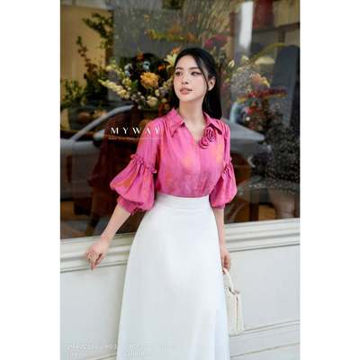 Áo Sơ MI KIểu Nữ Tay Bồng Lỡ MY WAY Đính Hoa Vân Họa Tiết Cao Cấp 2MA02256 do1