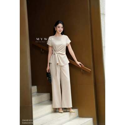 Set Bộ Sơ Mi Quần Suông Công Sở Nữ MY WAY Họa Tiết Kẻ Sang Trọng 2mab14313 2mqb01146