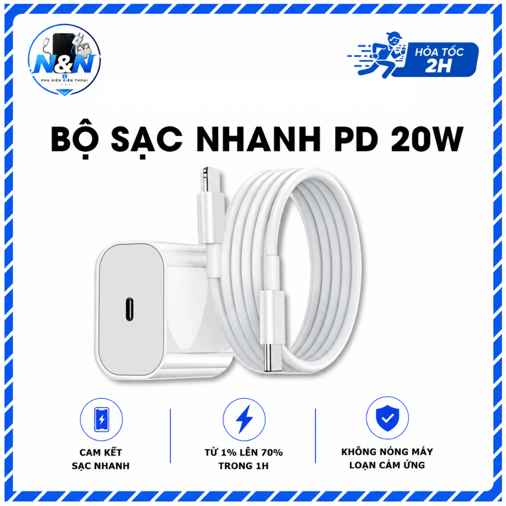 Sạc Nhanh PD 20W N&N Hỗ Trợ Sạc Nhanh, An Toàn, Không Nóng Máy, Bảo Hành 12 Tháng