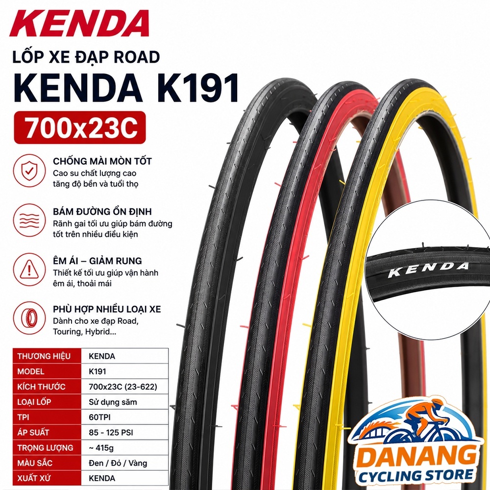 Lốp (Vỏ) Xe Đạp Road KENDA K191 700x23C